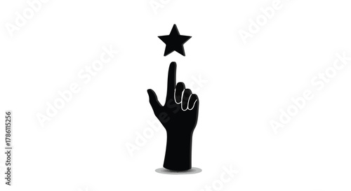 Silhouette of a hand reaching up to touch a shining star, symbolizing achievement and aspiration.