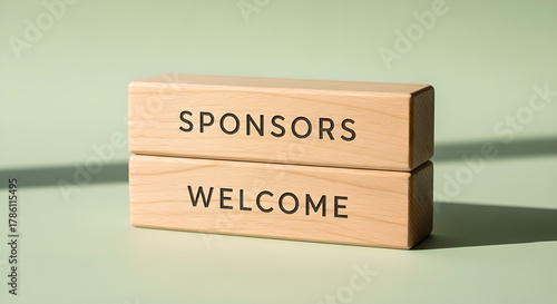 Sponsors Welcome Wooden Blocks Green Background Copy Space