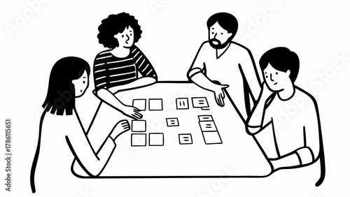 Diverse group of friends and family enjoying a fun board game together around a table indoors
