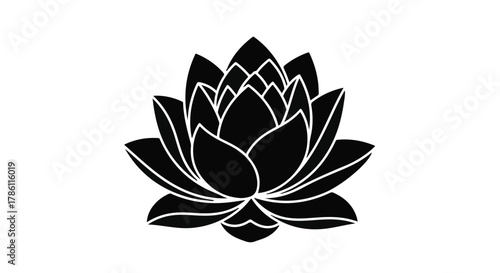 Elegant black silhouette of a blooming lotus flower symbolizing peace and purity