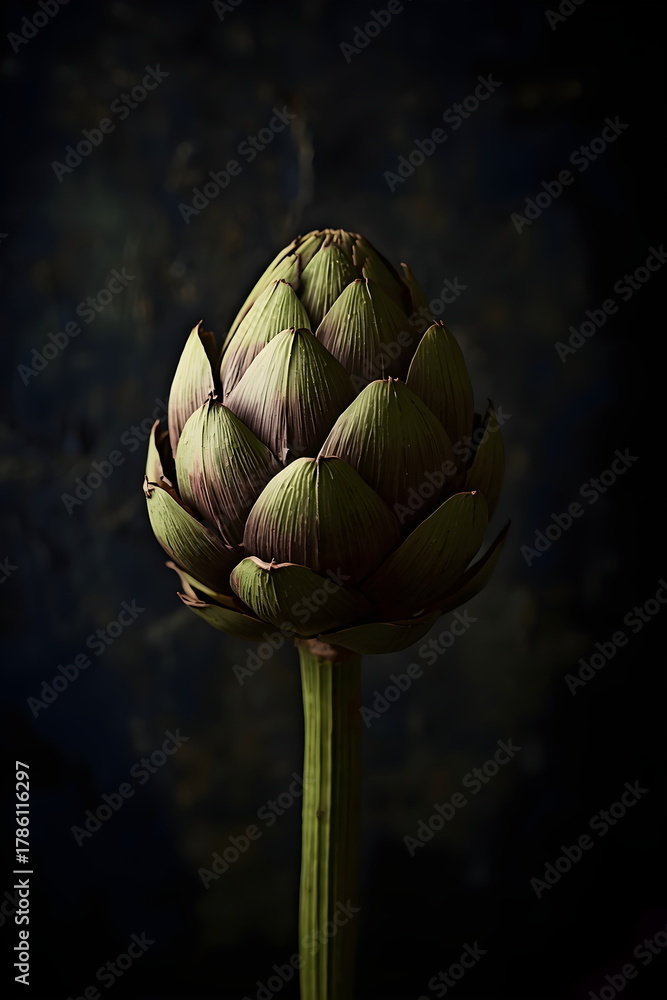 Obraz premium Artistic low-key studio portrait of a fresh artichoke