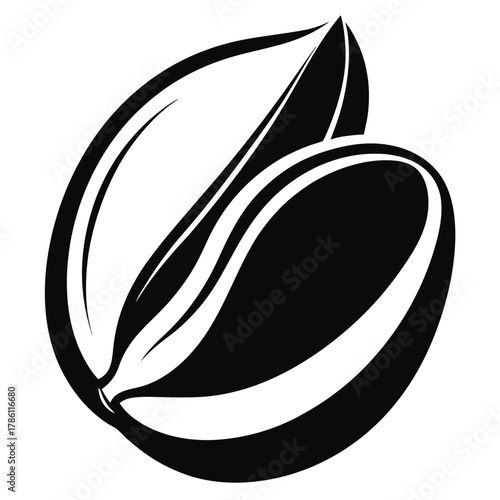 pistachio nut black and white silhouette on white background