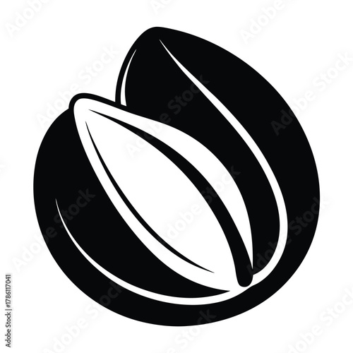 pistachio nut black and white silhouette on white background