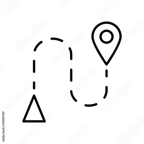 A black line icon depicts a travel route A triangle marks the start and a teardropshaped marker denotes the destination The path is a dotted line