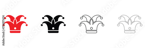 Joker hat icon vector set, jester hat logo icon vector, silhouette and line art