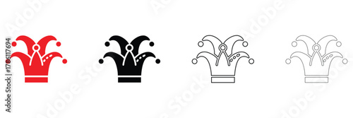 Joker hat icon vector set, jester hat logo icon vector, silhouette and line art