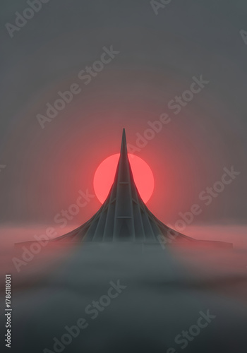 The national martyrs memorial in dhaka, bangladesh, in the fog at sunrise