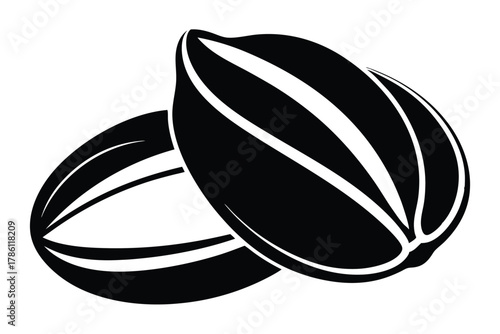 pistachio nut black and white silhouette on white background