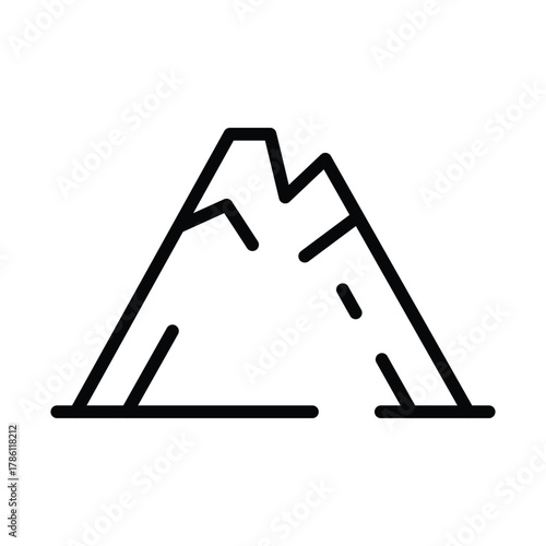 A black and white line drawing of a mountain range