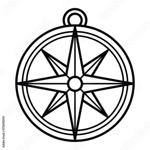 Simple line drawing of a nautical compass rose with a hanging loop
