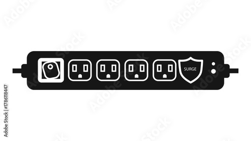 Surge protector power strip with multiple outlets isolated on white background