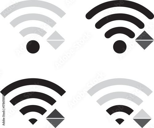 Four wi fi signal icons with different color and signal strength indicators