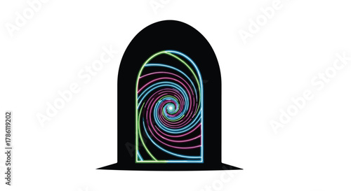Vibrant portal with swirling colors leading to a mysterious unknown, symbolizing imagination and discovery.