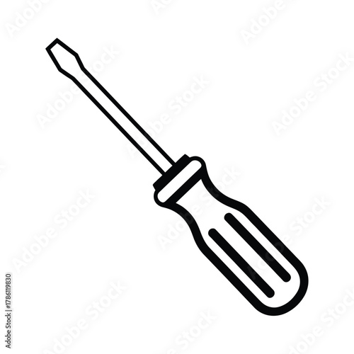 Simple line drawing of a classic flathead screwdriver tool