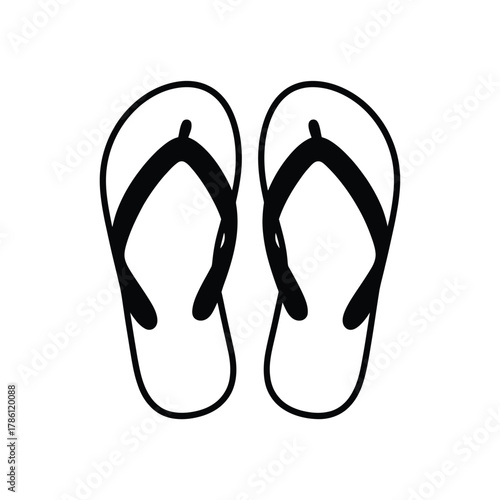 Simple hand drawn black flip flops on white background