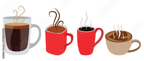 Steaming Coffee Mug Vector Illustration – Flat Design Icon of Hot Drink or Tea Cup
