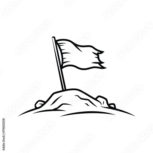 Hand drawn sketch of a flag planted on a hill