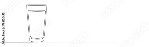 Continuous one line drawing of a glass of water. Concept of hydration, health and refreshment