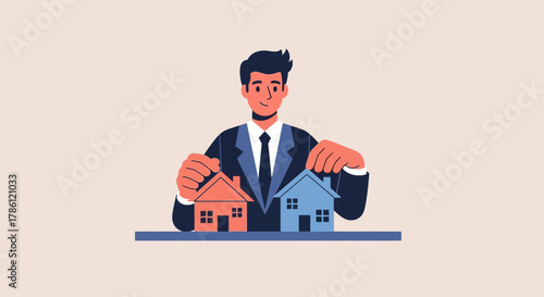 Real estate agent holding houses representing property