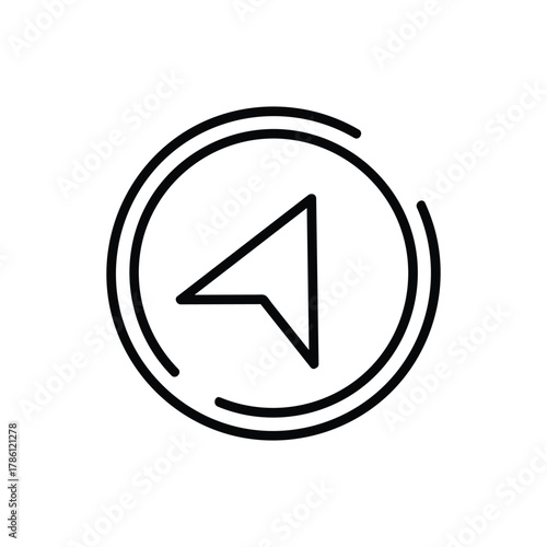 A black icon depicts a whitefilled triangle pointing left enclosed by a doublelined circle