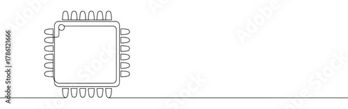 Continuous one line drawing of a computer chip or microchip. Concept of technology, electronics and data