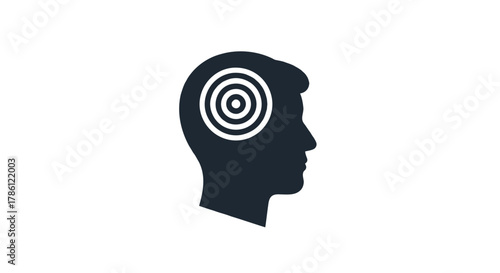 Silhouette of a human head profile with concentric circles representing a target or focus within the brain