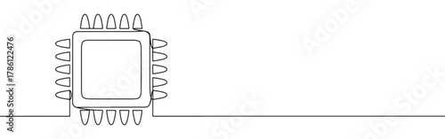 Continuous one line drawing of a computer chip or microchip. Concept of technology, electronics and data