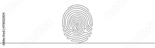 Continuous one line drawing of a fingerprint. Concept of identity, security and biometric technology