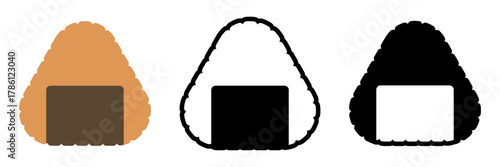 Rice Ball Onigiri Icons Set – Color, Outline and Silhouette Vector on Transparent Background
