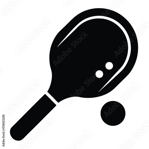 pickleball paddle with ball black and white silhouette