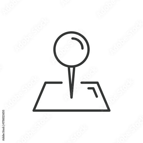 A black line drawing shows a map with a pin indicating a location