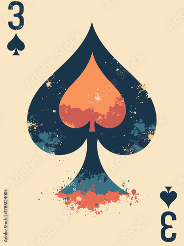 3 of Spades — triple spade chevron stacked vertically with halftone shadow and deco corner numerals