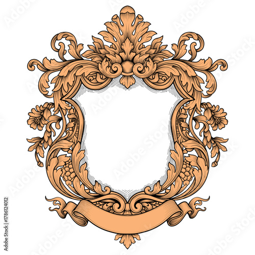 Vintage ornate Victorian border frame illustration by hand drawn 