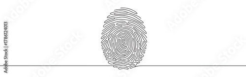Continuous one line drawing of a fingerprint. Concept of identity, security and biometric technology