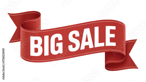 Vibrant Red Ribbon Banner Announcing a BIG SALE with Bold White Text - Promotional Design