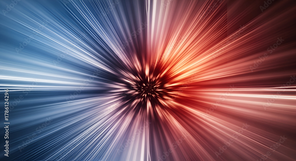 Obraz premium Abstract hyperspace light speed burst background with blue and red hues
