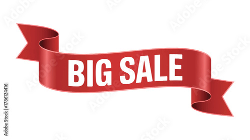 Big Sale Announcement on Red Ribbon Banner - Perfect for Retail Promotions and Discounts