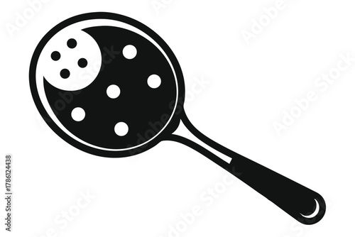 pickleball paddle with ball black and white silhouette