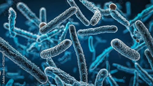 Bacteria in Blue: 3D Render of Rod-Shaped Microorganisms (Bacillus) Background
