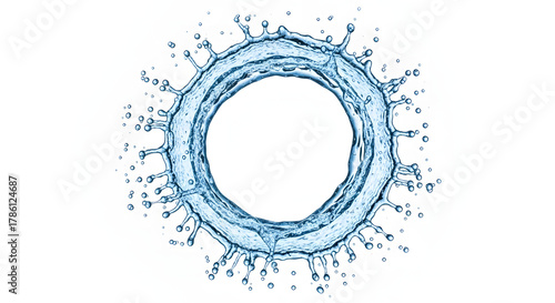Dynamic water splash crown forming a perfect circle on white