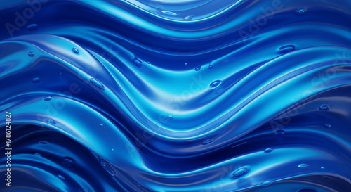 Fototapeta Naklejka Na Ścianę i Meble -  Abstract blue waves with water drops create a dynamic and fluid design