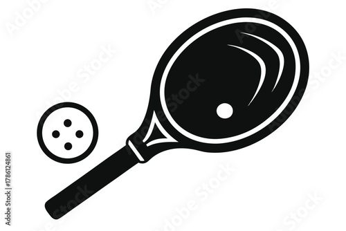 pickleball paddle with ball black and white silhouette