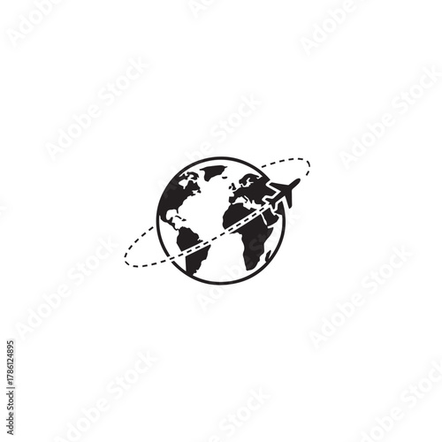 silhouette of a globe with airplane circling – travel concept.