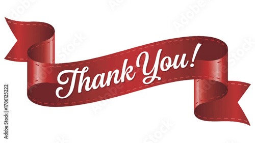 Elegant Red Ribbon Banner with 'Thank You!' Message A Perfect Design Element for Gratitude