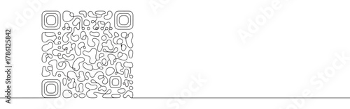Continuous one line drawing of a QR code. Concept of quick response, digital link and modern technology
