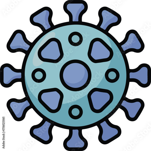 Cartoonish Blue Virus Particle Icon microbe bacteria