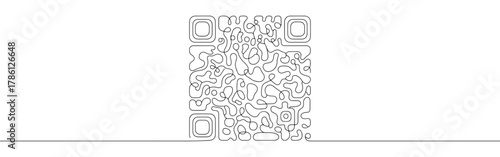 Continuous one line drawing of a QR code. Concept of quick response, digital link and modern technology