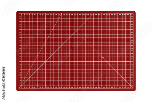 Red cutting A3 mat with white grid lines is isolated.