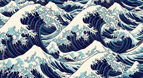 Fototapeta Naklejka Na Ścianę i Meble -  Japanese style wave pattern, traditional ocean wave illustration design