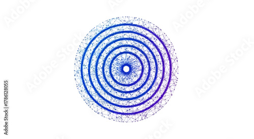 Abstract Polygons Target Background: Blue and Purple Digital Wireframe Concentric Circles Structure on White